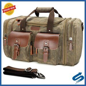 Waxed Canvas Duffle Bag Waterproof Weekender Overnight Travel Gear 50L